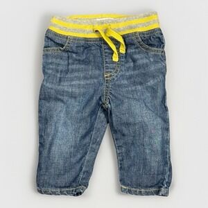 Baby Boden Blue Denim Jeans 3-6 Months Yellow Stripe Elastic Waist Drawstring